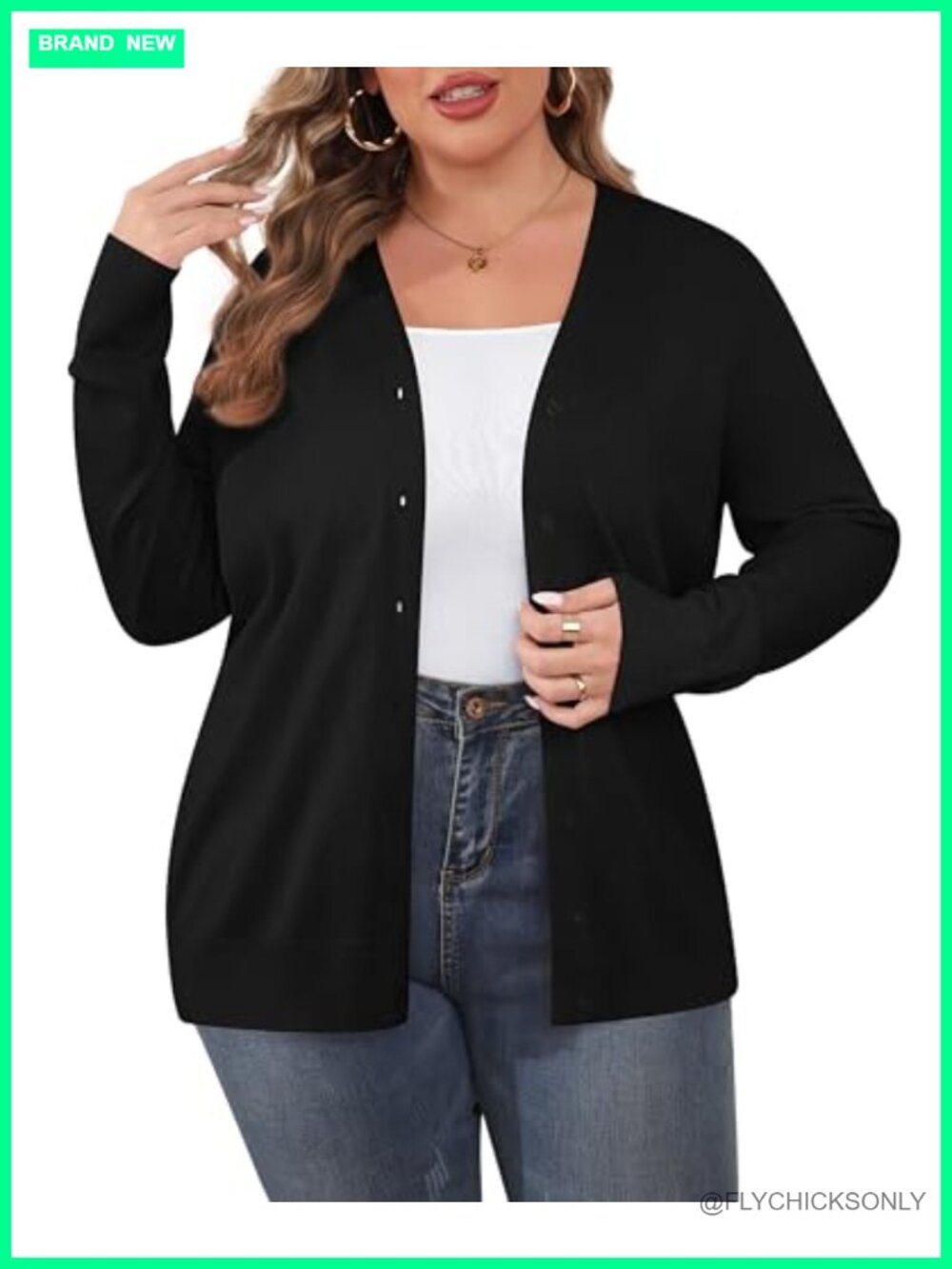 Plus Size Cardigan Long Sleeve Lightweight Knit Sweater